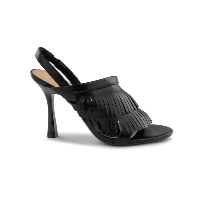 Sandali neri Alesya da donna con tacco alto e frange