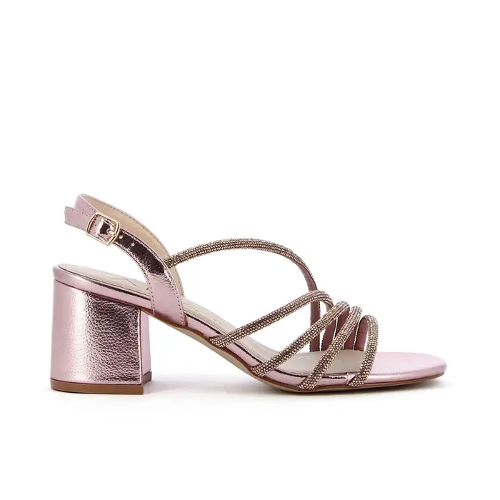 ALESYA Sandali rosa laminati con strass e tacco medio largo
