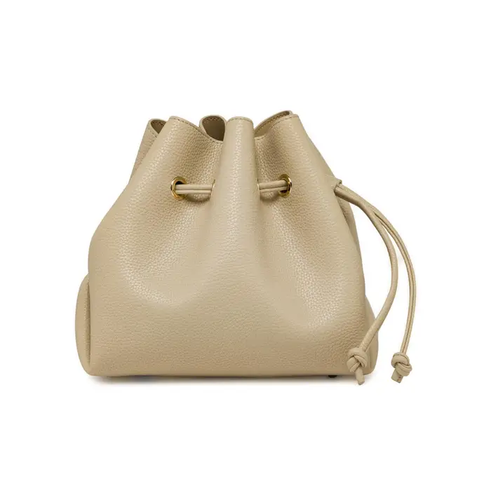 Secchiello morbido beige Alesya da donna con chiusura coulisse