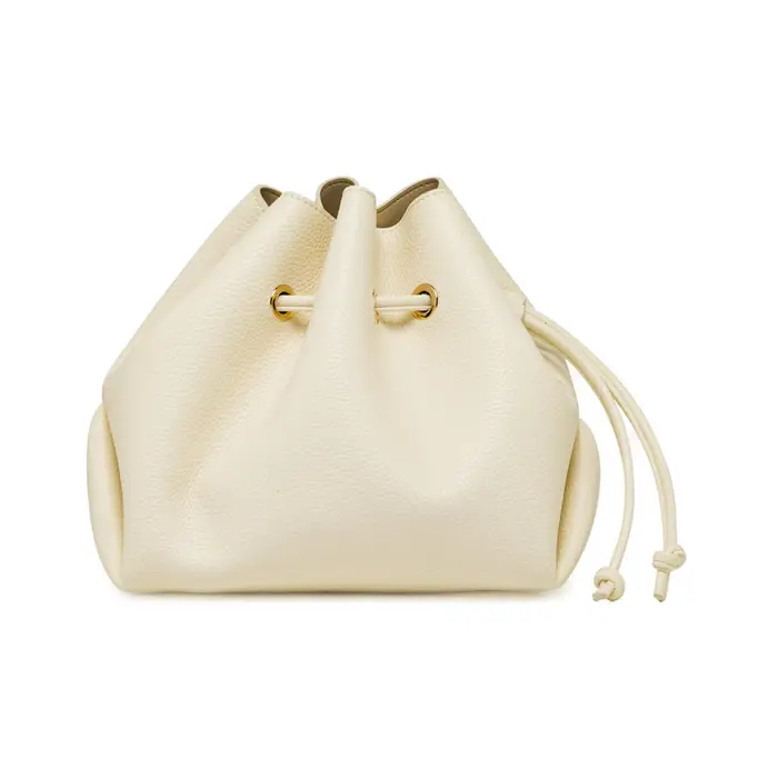 Secchiello morbido bianco Alesya da donna con chiusura coulisse