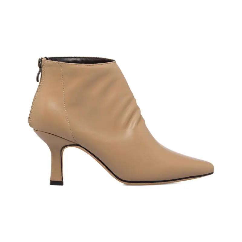 ALESYA Stivaletti beige a punta da donna con tacco medio a rocchetto e cerniera posteriore