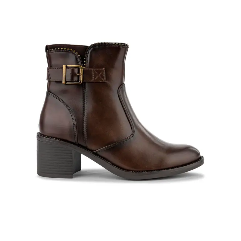 ALESYA Stivaletti marroni da donna con tacco basso largo e fibbia