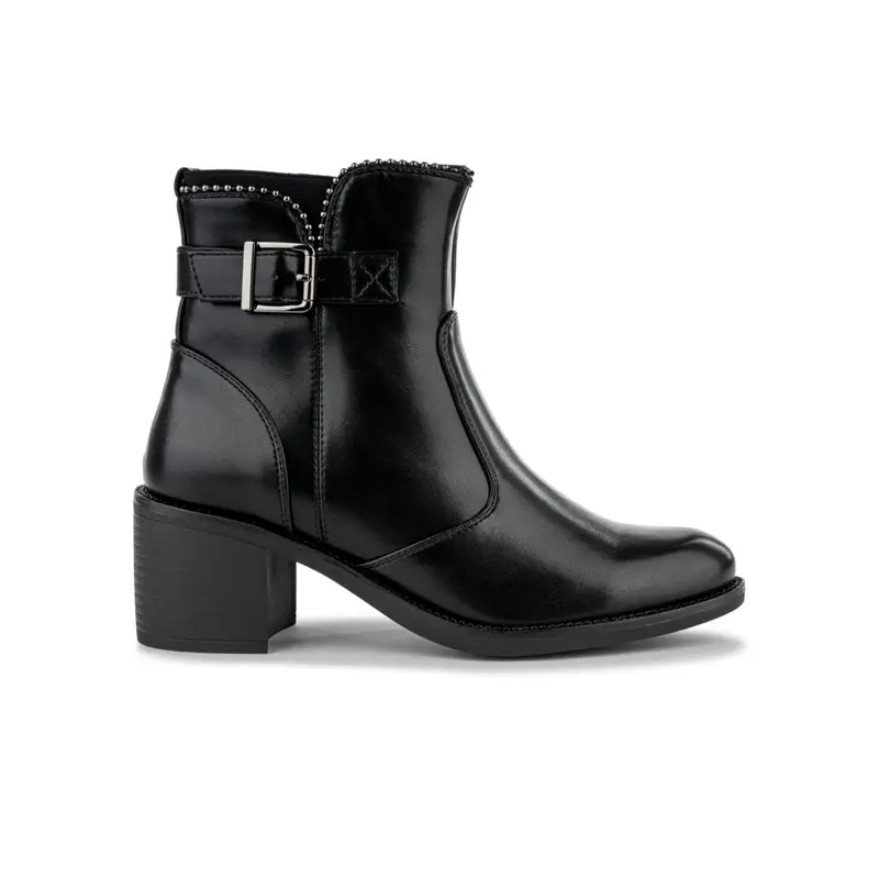 ALESYA Stivaletti neri da donna con tacco basso largo e fibbia