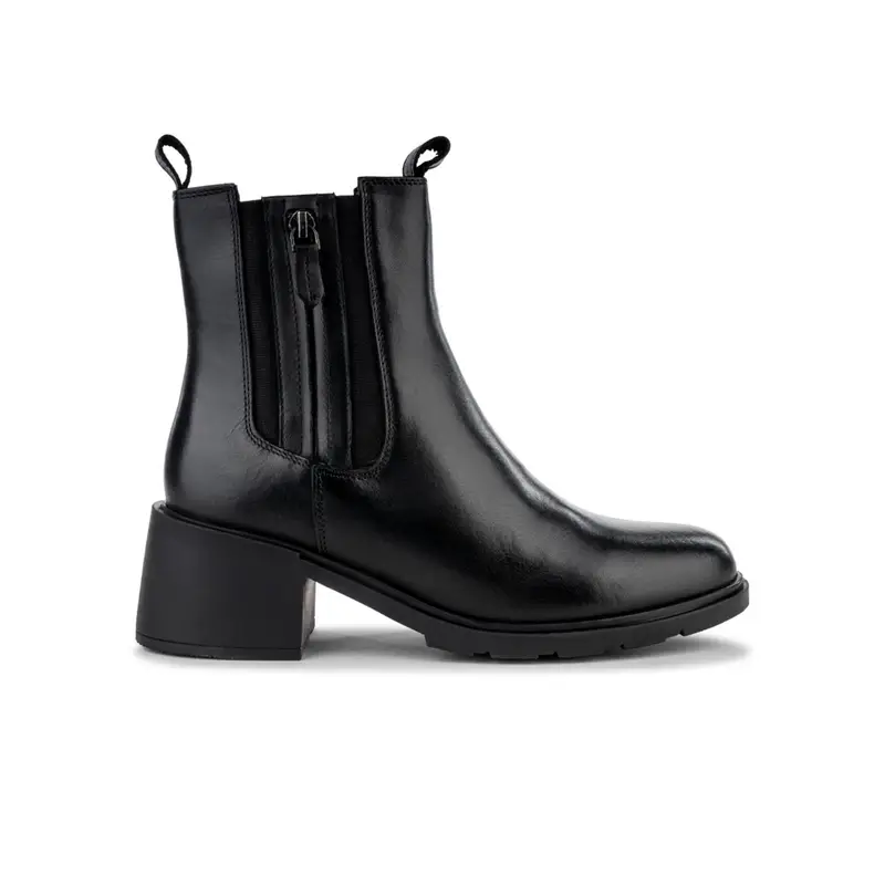 ALESYA Stivaletti neri da donna in pelle con tacco largo basso in gomma