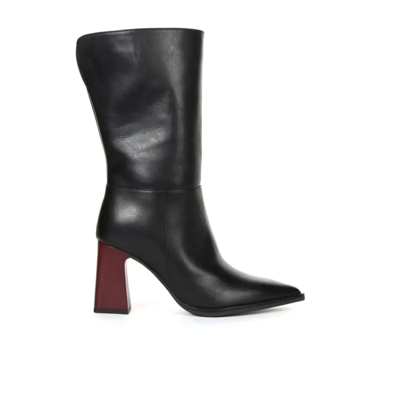 ALESYA Stivali in pelle neri a punta con tacco alto a contrasto