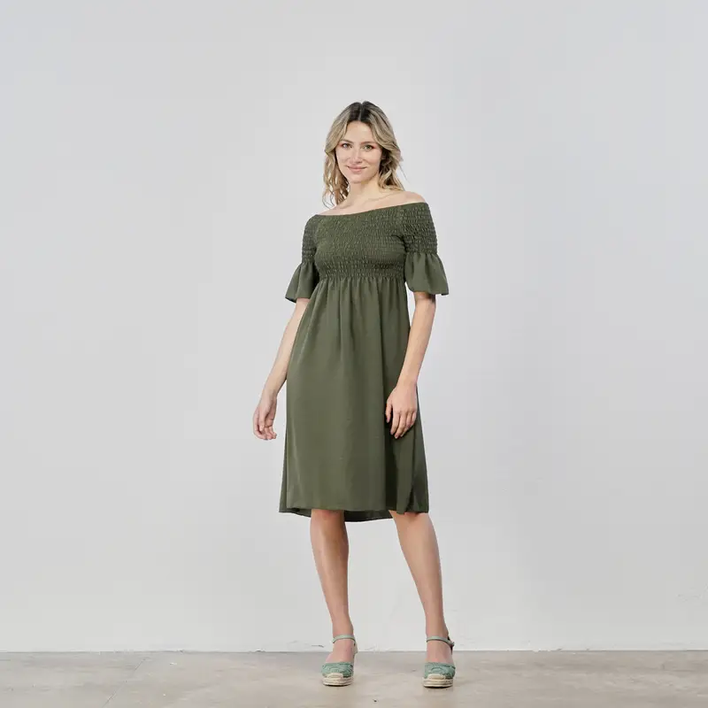 ALESYA Vestito midi verde con spalle scoperte
