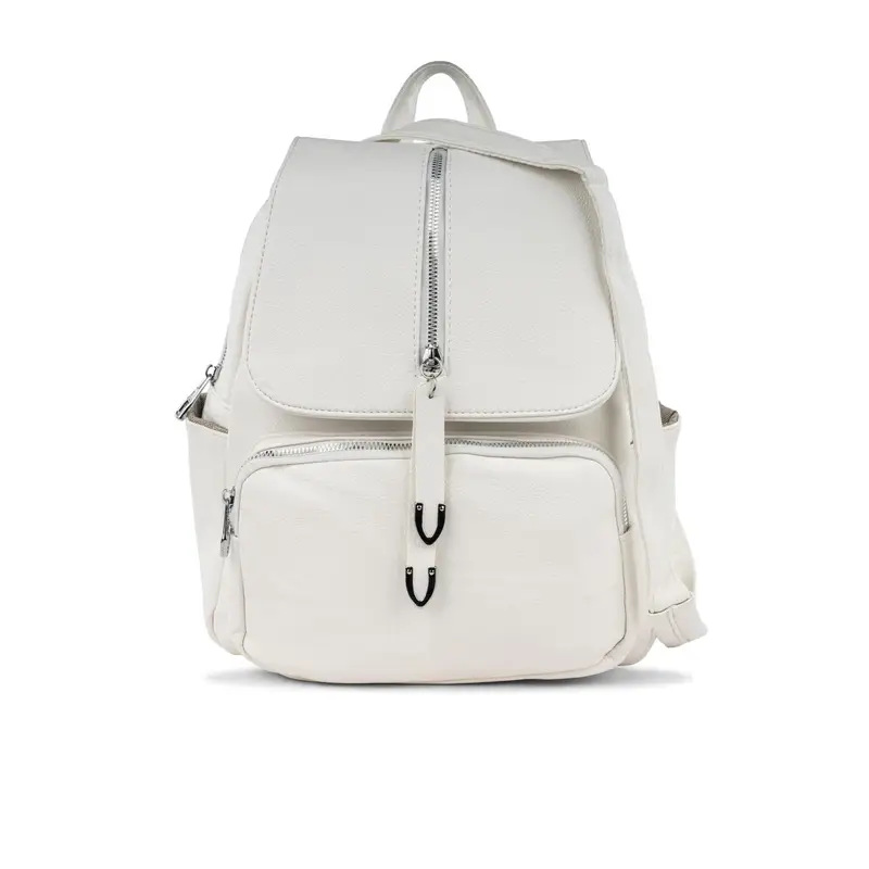 ALESYA Zaino bianco da donna con tascone frontale e zip