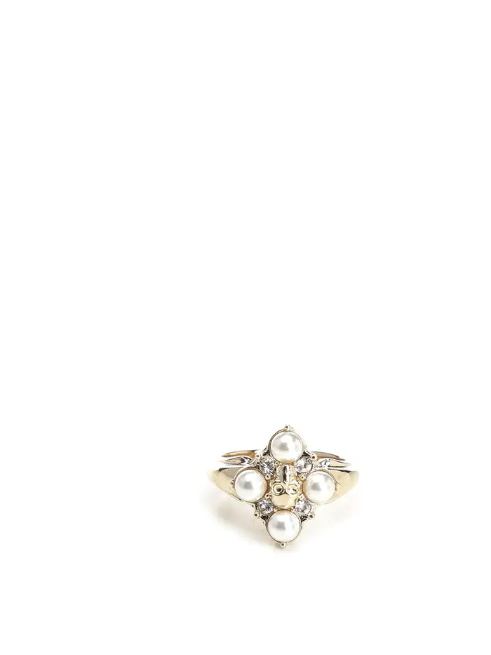 Alexander Mcqueen Anello Teschio Con Perle Oro