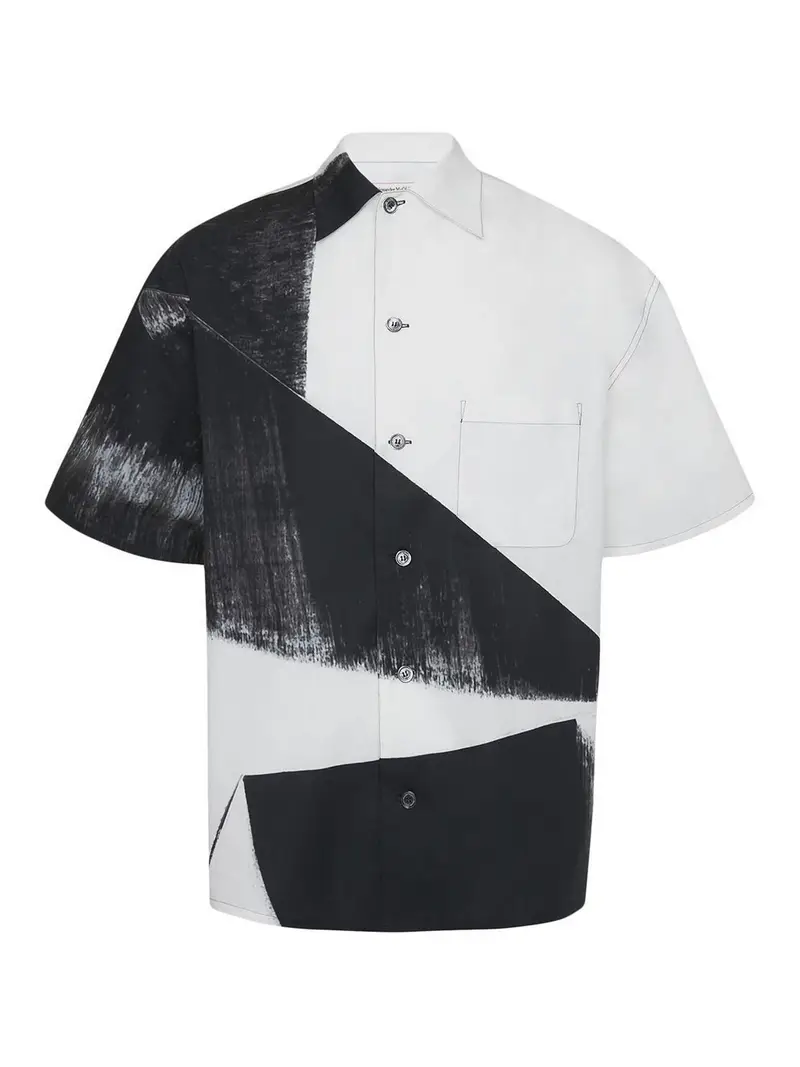 Alexander Mcqueen Camicia in cotone con stampa e taschino Nero