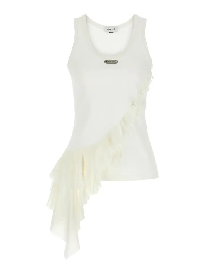 Alexander Mcqueen Canotta in seta con volant Bianco