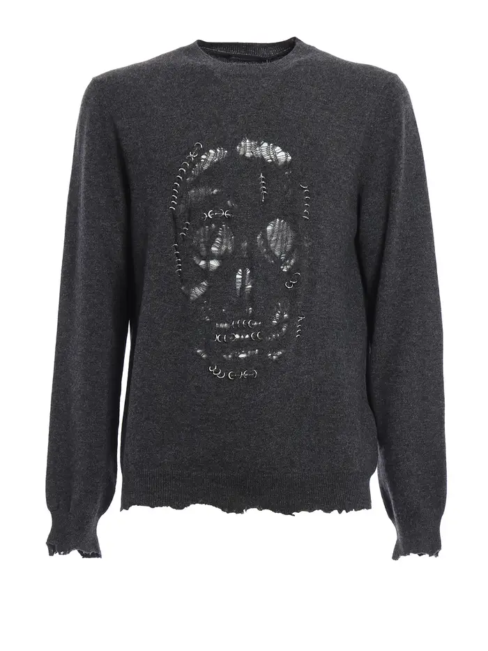 Alexander Mcqueen Pullover Skull Punk con piercing Grigio