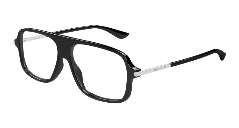 alexander mcqueen Unisex AM0555O 001 Montature da vista Acetato Nero Trasparente Pilot