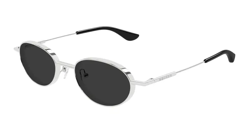 alexander mcqueen Unisex AM0523S 001 Occhiali da sole Acetato Argento Grigio Rotonda
