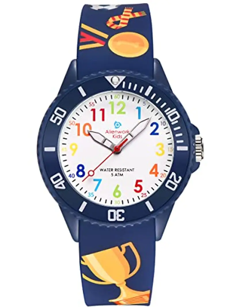 Alienwork Calcio Ragazzi Orologio di Apprendimento Bambini Ragazzi Ragazze Blu Marino Bracciale in Silicone Multicolore bambini