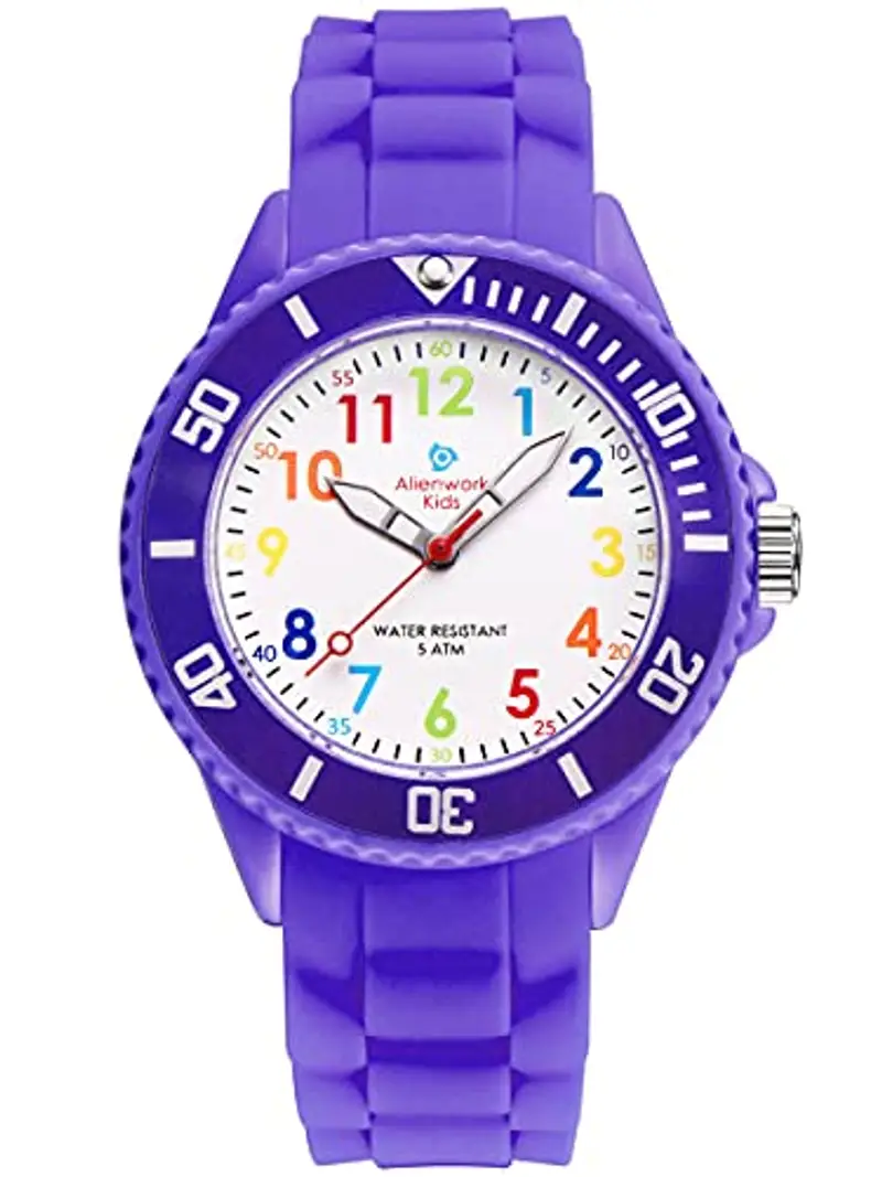 Alienwork Kids Orologio di Apprendimento Bambini Ragazze Viola Bracciale in Silicone Multicolore bambini Impermeabile 5 ATM Tempo di