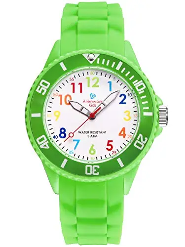 Alienwork Kids Orologio di Apprendimento Bambini Ragazzi Ragazze Verde Bracciale in Silicone Multicolore bambini