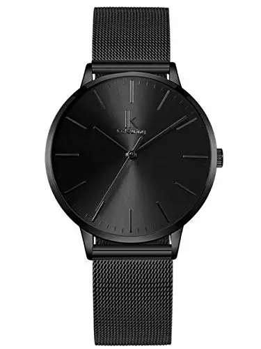 Alienwork Orologio Donna Nero Cinturino in Maglia Metallo Ultra Sottile