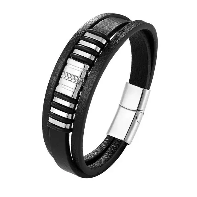 Accessori di lusso di alta qualità Bracciale Regalo di moda da uomo Braccialetti in vera pelle nera Combinazione fai-da-te Regalo bello e selvaggio 23cm