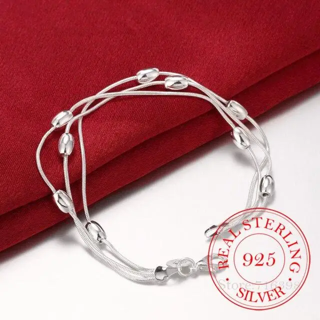 Bracciale a catena a cinque serpenti in argento sterling 925, bracciale in argento con perline lisce, gioielli alla moda da donna per matrimonio e fidanzamento