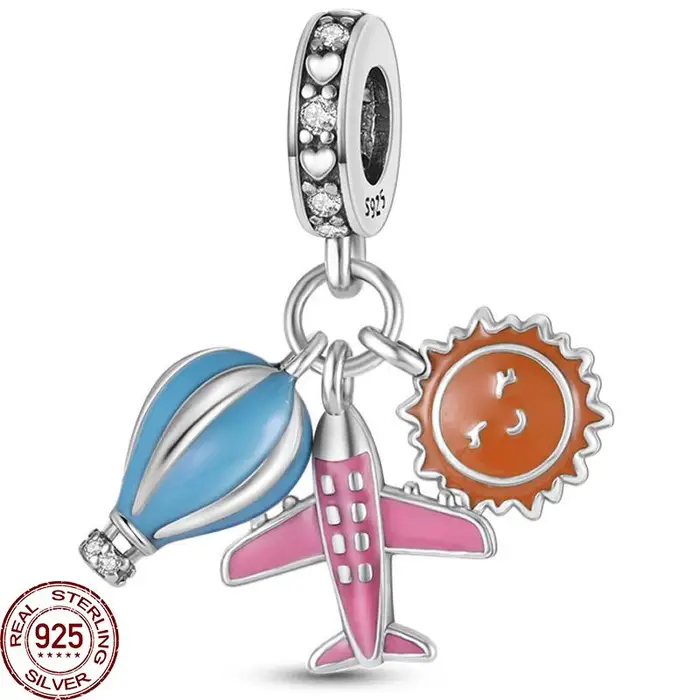 Ciondoli colorati a forma di mongolfiera, perline, da donna, in argento 925, con casa e aeroplano, adatti per braccialetti, collane, gioielli fai da te