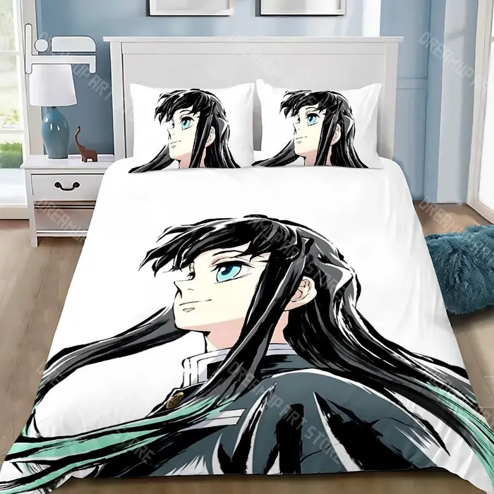 Demon Slayer Muichiro tokito Copripiumino Federa Set Biancheria da Letto Adulto Ragazzo Ragazza Decorazione Camera da Letto Regalo per Bambini Misura Singola EU Single 135x200cm