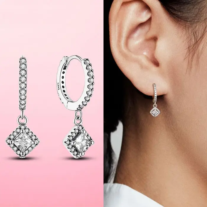 Allbestart Nuovi orecchini a cerchio con ciondoli Hot Moments in argento 925 per donna, orecchini alla moda in argento con cerchio grande