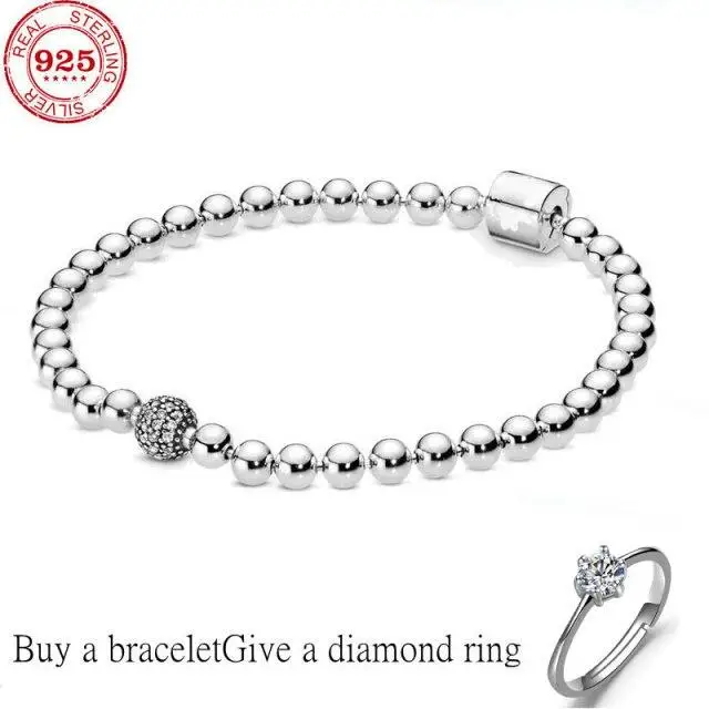 Perle Originali Autentiche 100% Argento Sterling 925 Pan Vetro per Donne Moda Classico Lusso Gioielli Fai da Te Braccialetto Charm 16cm