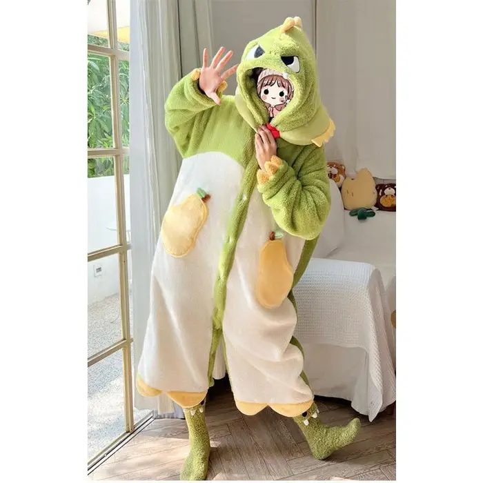 Pigiama Volpe Animale Cartone Animato da Donna Inverno Pile di Corallo Ispessito Un Pezzo Peluche Carino Lungo con Cappuccio Taglie Forti Accappatoio Abbigliamento da Casa XL