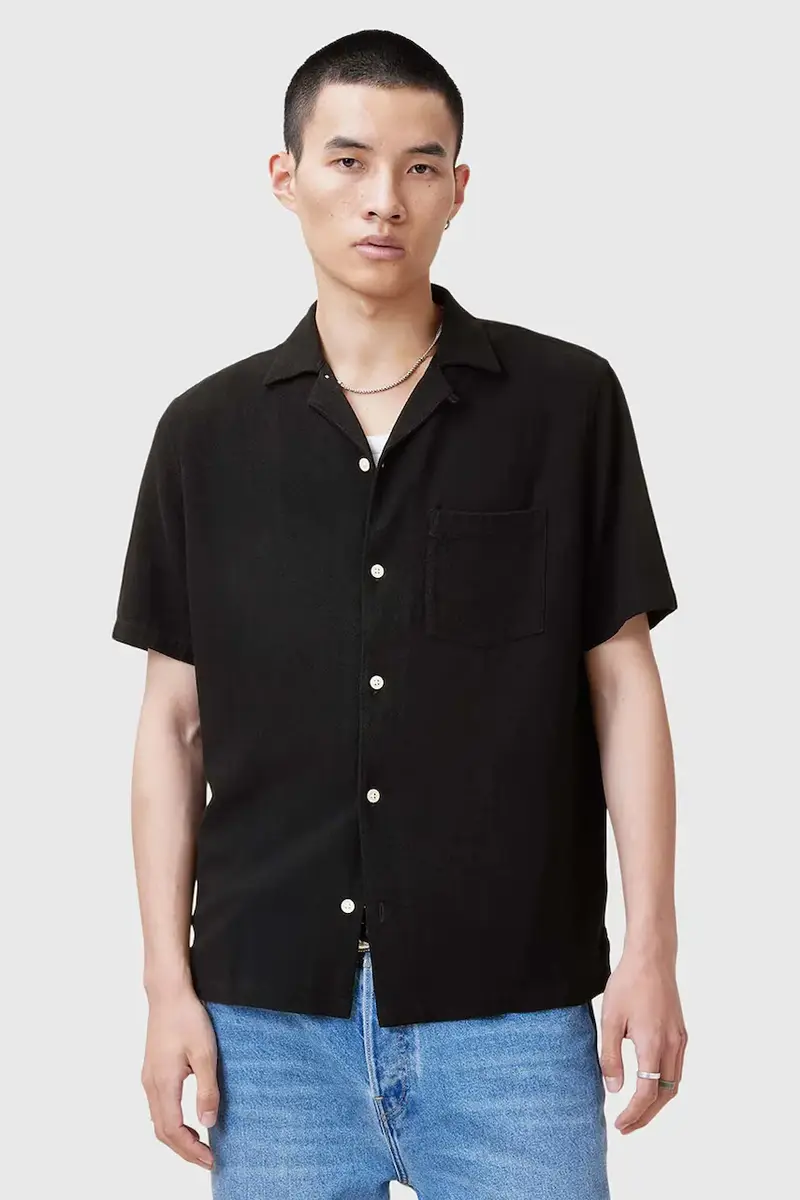 AllSaints camicia in lino misto CUDI uomo colore nero M052SC