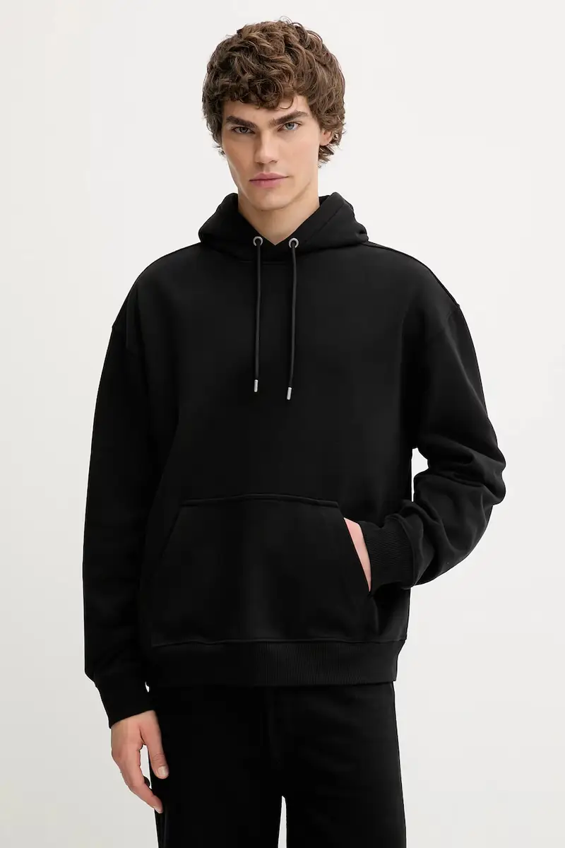 AllSaints felpa in cotone MILO uomo colore nero con cappuccio M009ND
