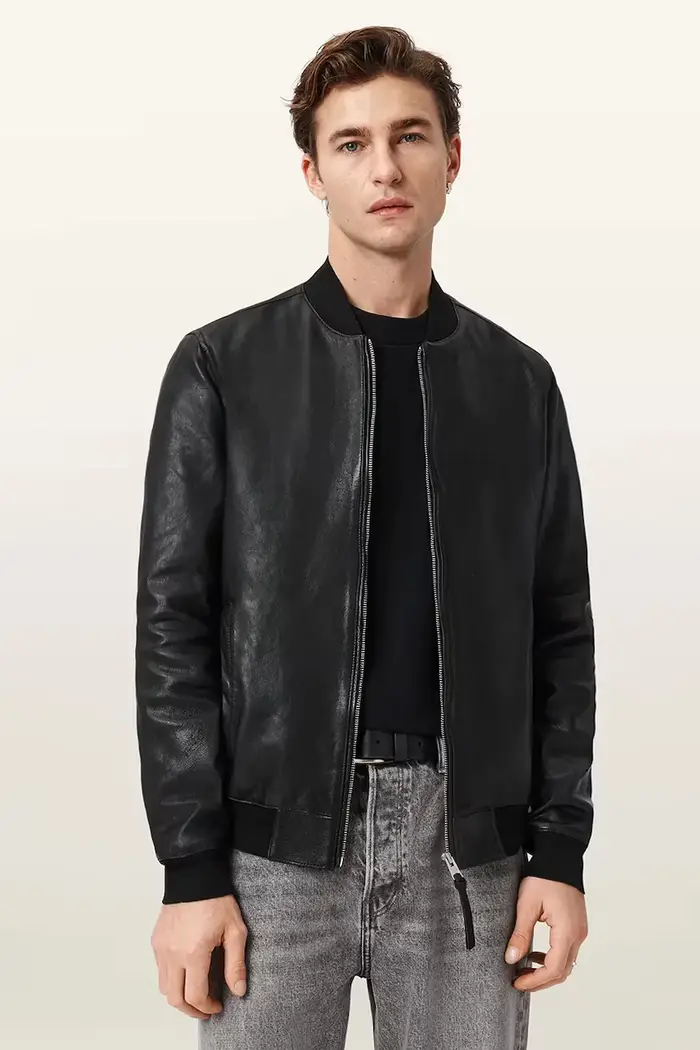 AllSaints giacca bomber da uomo in pelle MORTEN Nero