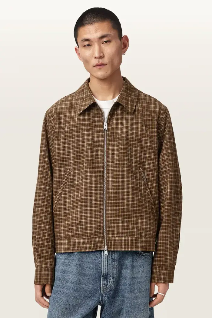 AllSaints giacca di mezza stagione da uomo con lino LAKESHAW Marrone