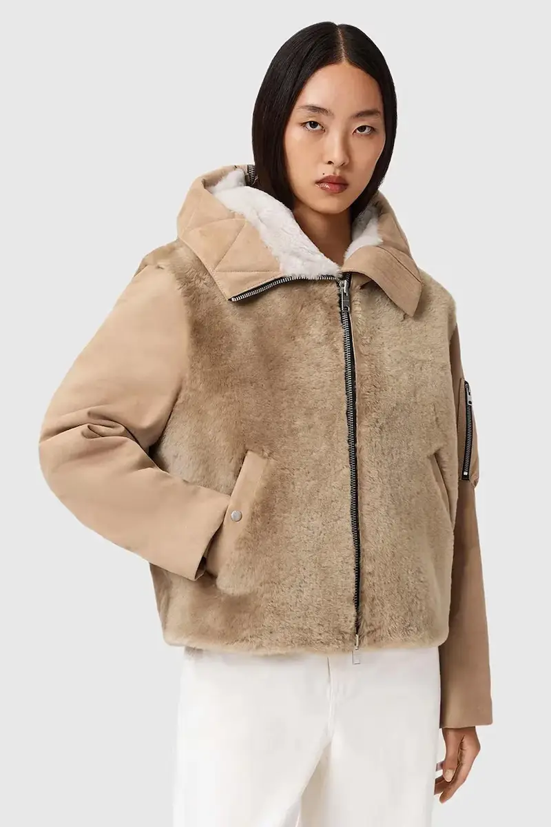 AllSaints giacca in pelle scamosciata Beige