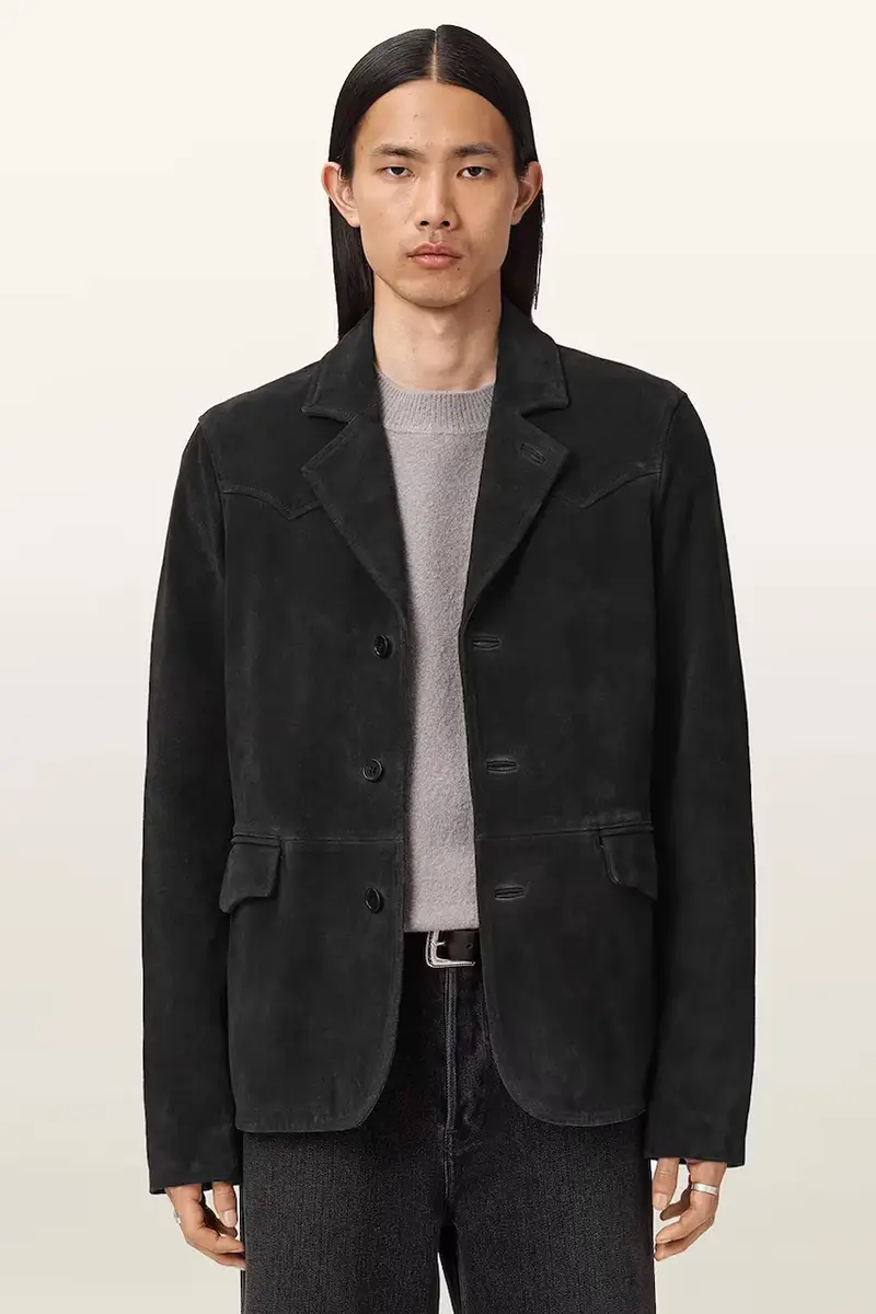 AllSaints giacca in pelle scamosciata HORNETT uomo colore nero M020LD