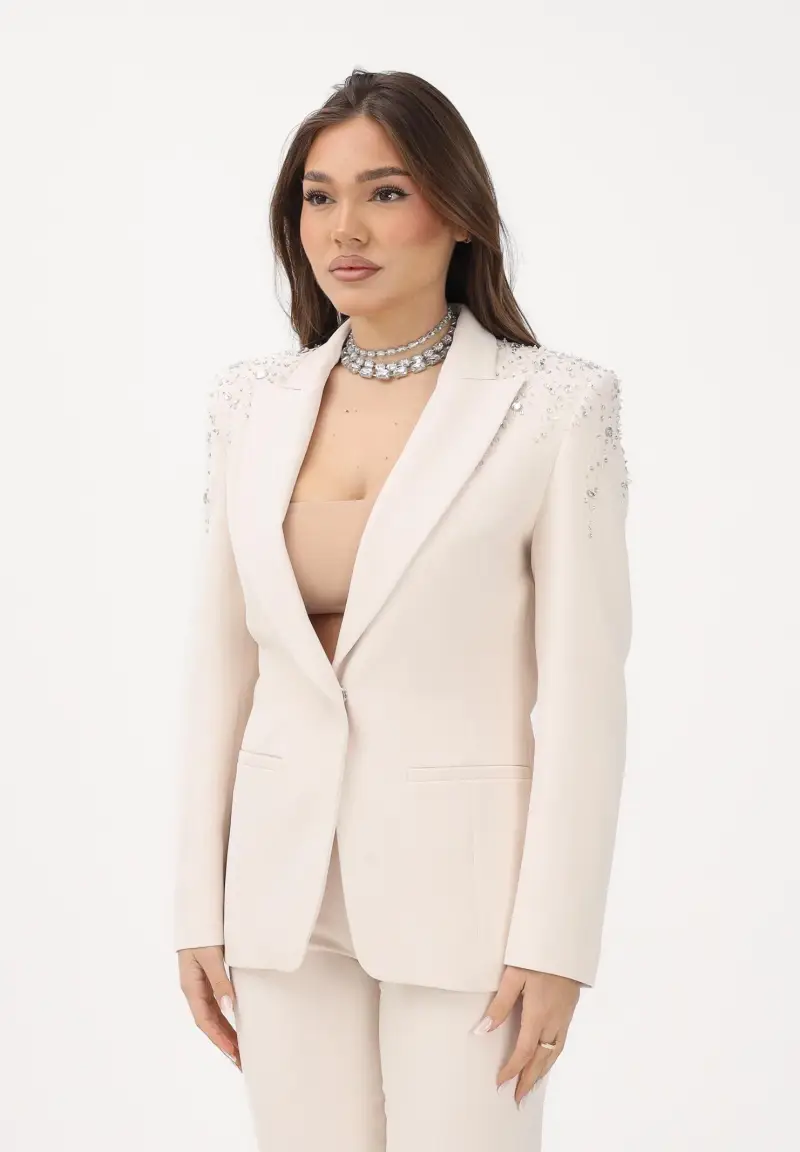 ALMA SANCHEZ Giacca Maxilt panna da donna con applicazioni gioiello sulle spalle