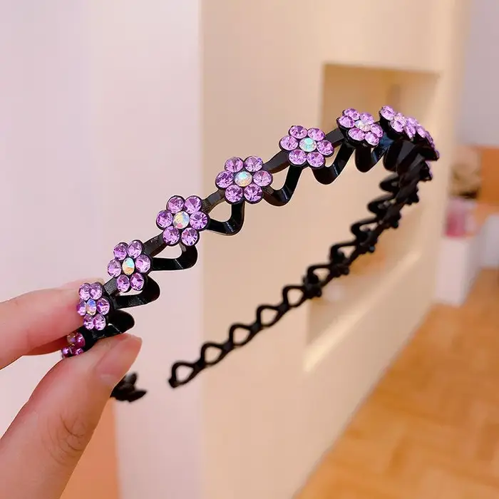 Fasce per capelli con strass antiscivolo, perle di moda, fiore elastico, fasce per capelli da donna, fascia per capelli, accessori per capelli per ragazze, copricapo violetto
