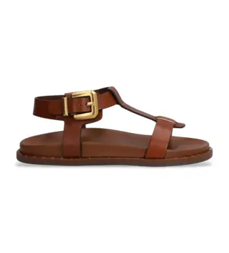 Alpe per donna 557617 Sandali Isabella in pelle marrone, Basso, Fibbia, Casual