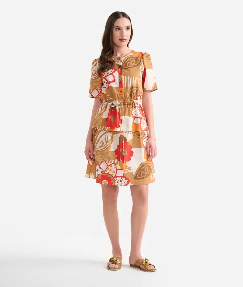 Alviero Martini Abito con coulisse in popeline di cotone BCI Geo Fiori Rosso