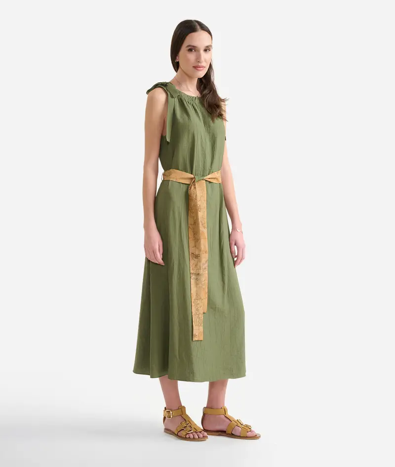 Alviero Martini Abito con fiocchi in popeline di viscosa effetto corteccia Verde