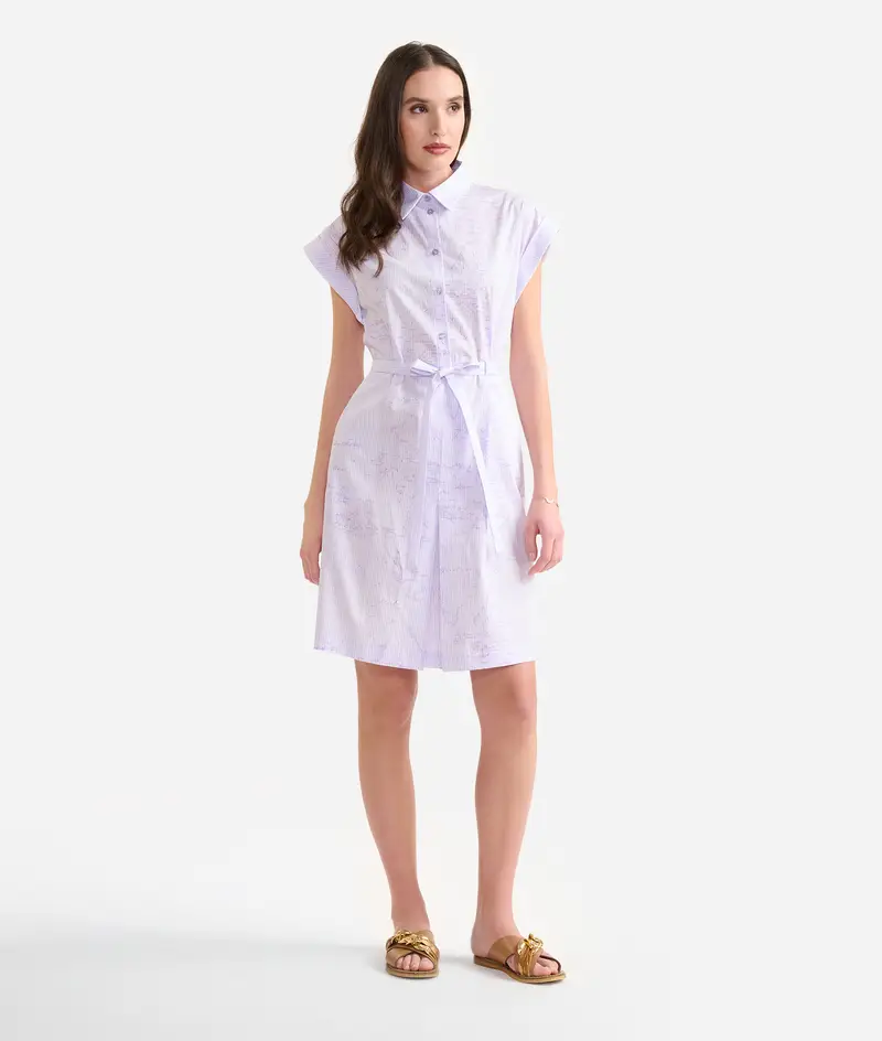 Alviero Martini Abito in popeline di cotone tinto filo Geo Righe Camelia