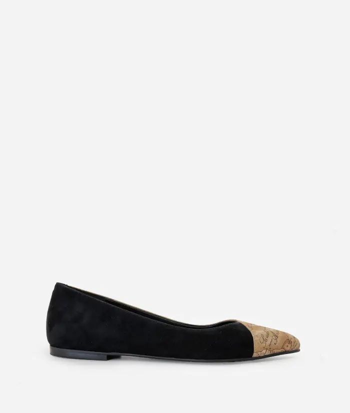 Alviero Martini Ballerine a punta in pelle scamosciata ed eco nabuk Geo Classic Nere