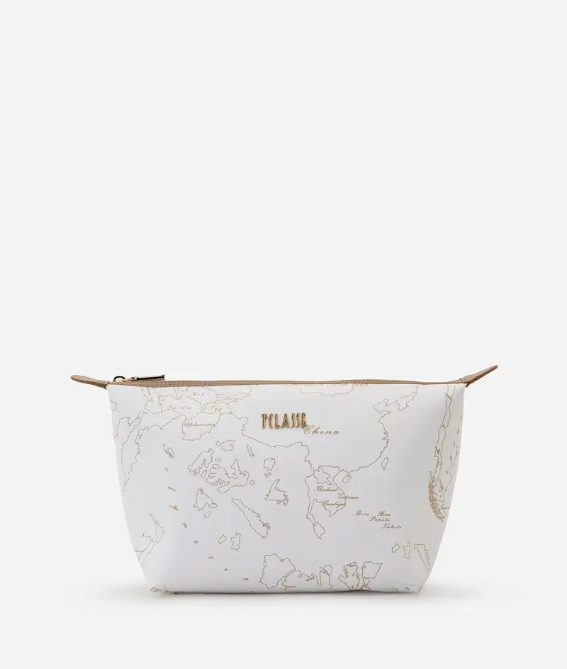 Alviero Martini Beauty nécessaire in tessuto gommato Geo Filetto Bianco e Beige