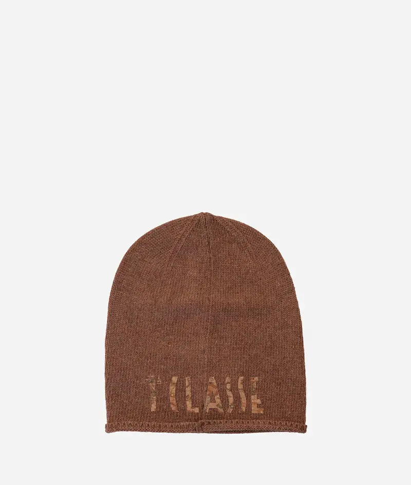 Alviero Martini Berretto con logo in misto cashmere Cammello