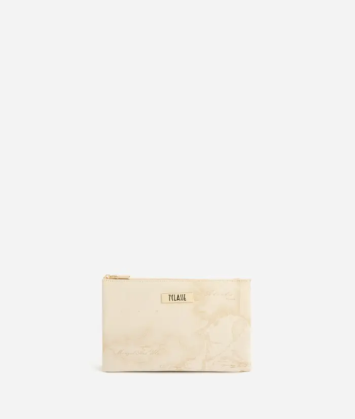 Alviero Martini Bustina tre tasche media in tessuto gommato Geo Beige