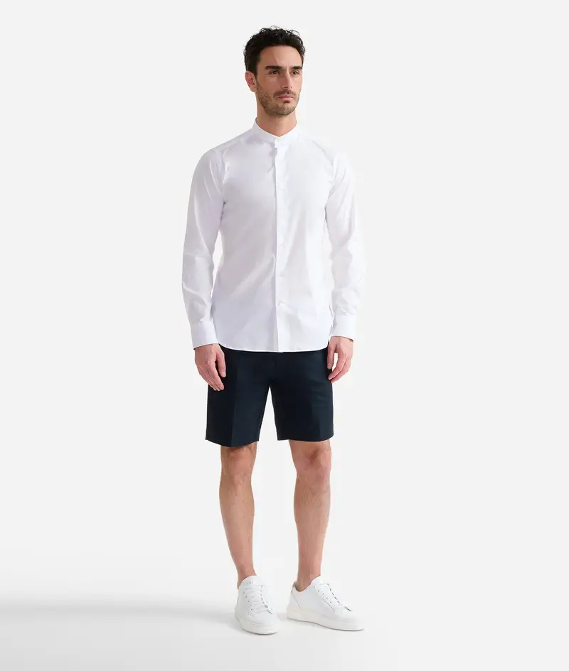 Alviero Martini Camicia coreana in cotone stretch con toppe Geo Classic Bianca