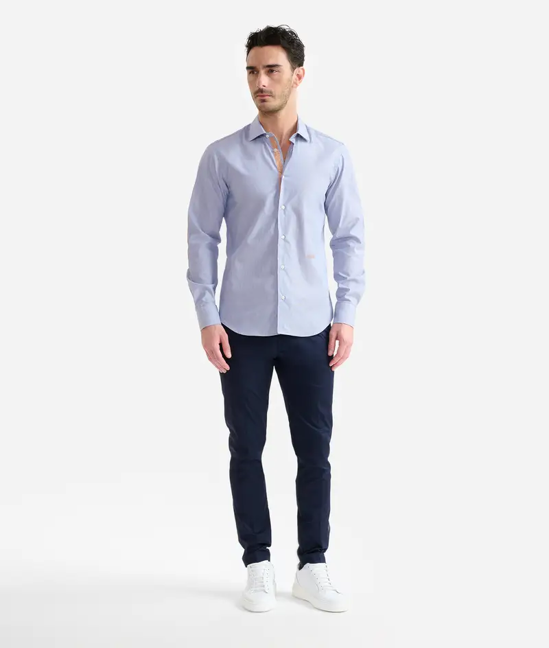 Alviero Martini Camicia slim in cotone a righine con toppe Geo Classic Blu