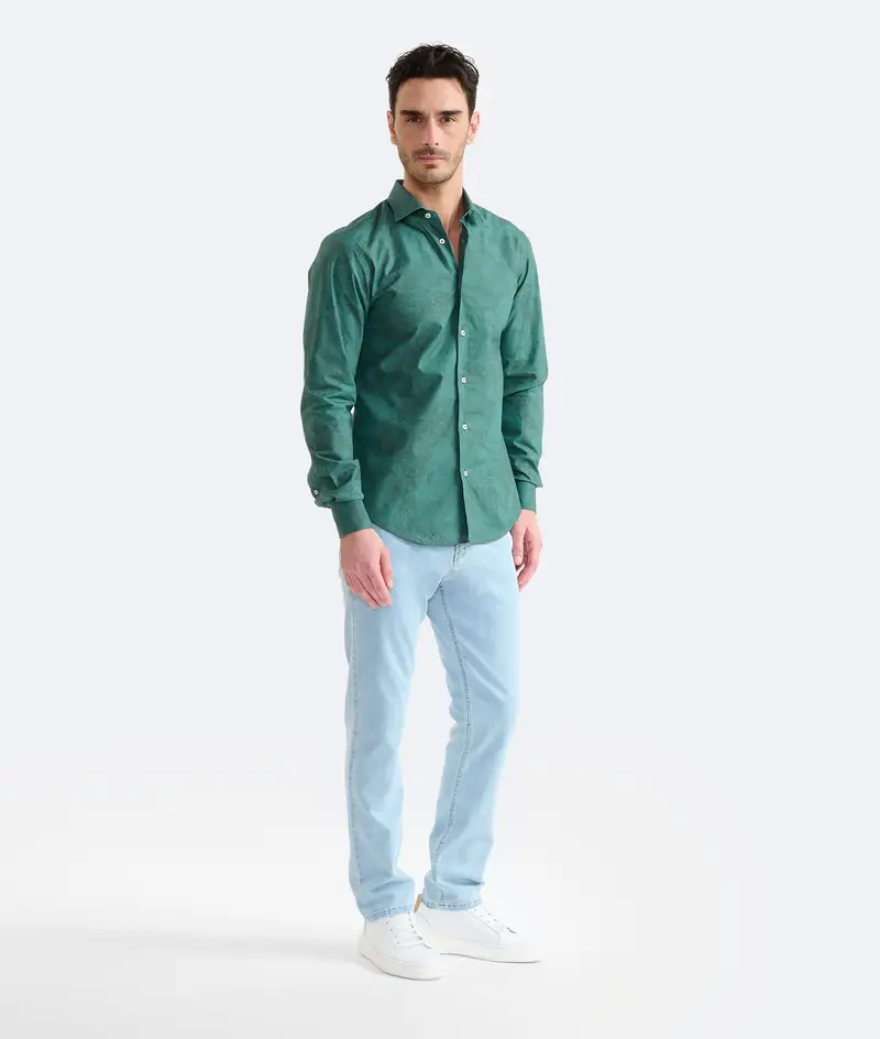 Alviero Martini Camicia slim in cotone Geo Color Verde Giungla