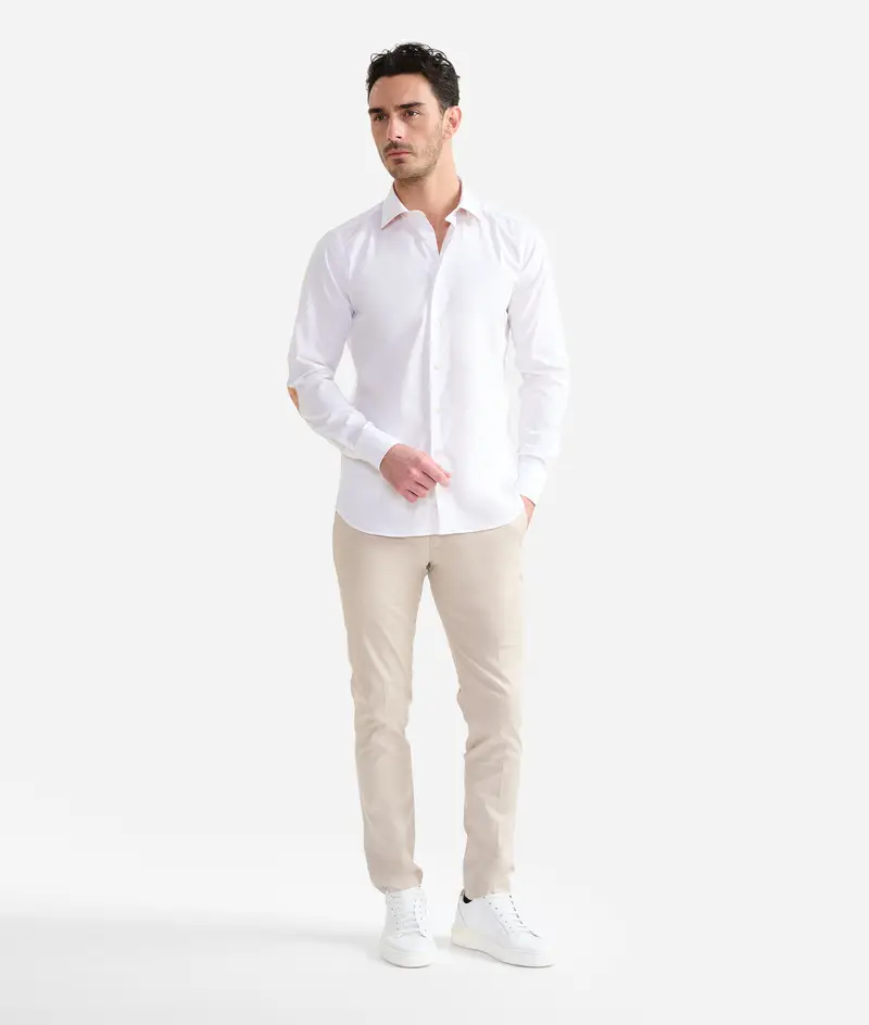 Alviero Martini Camicia slim in cotone stretch con toppe Bianca
