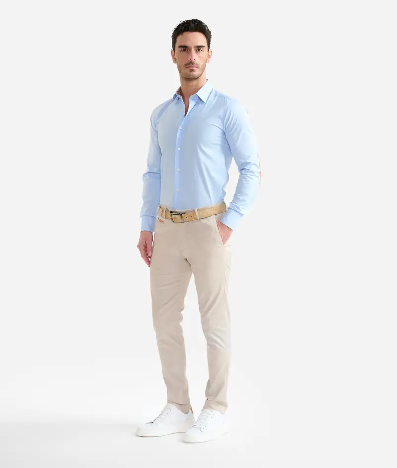 Alviero Martini Camicia super slim in cotone stretch con toppe Geo Classic Azzurra