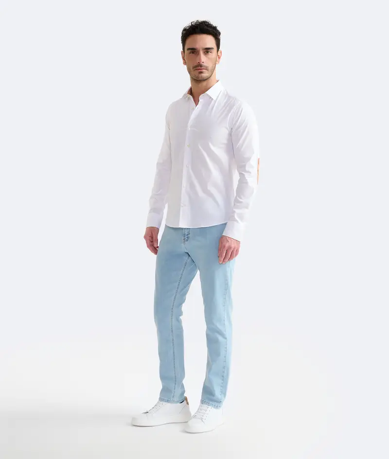 Alviero Martini Camicia super slim in cotone stretch con toppe Geo Classic Bianca